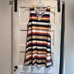 nine britton Striped Sleeveless Mini Dress in Navy, White & Mustard